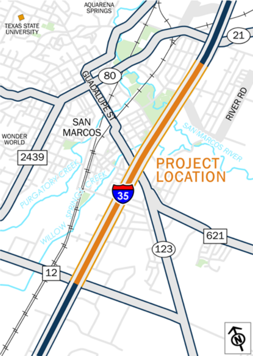Map of I-35 at SH 123
